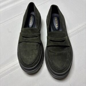 PATINA Zoe Chunky Loafer Olive Green Suede Leather Shoes Women US 5.5 Portland